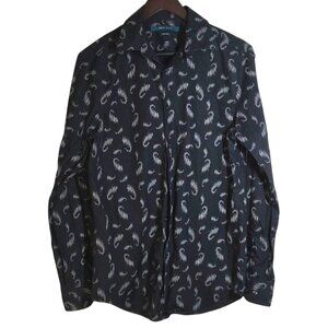 Perry Ellis Black Paisley Print Non-Iron Long Sleeve Button Up Dress Shirt Small
